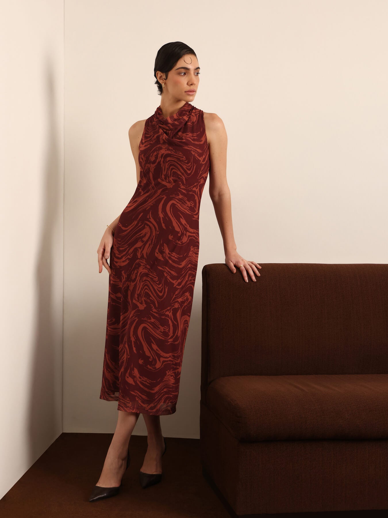 Mesh Sheath Dress - Wine