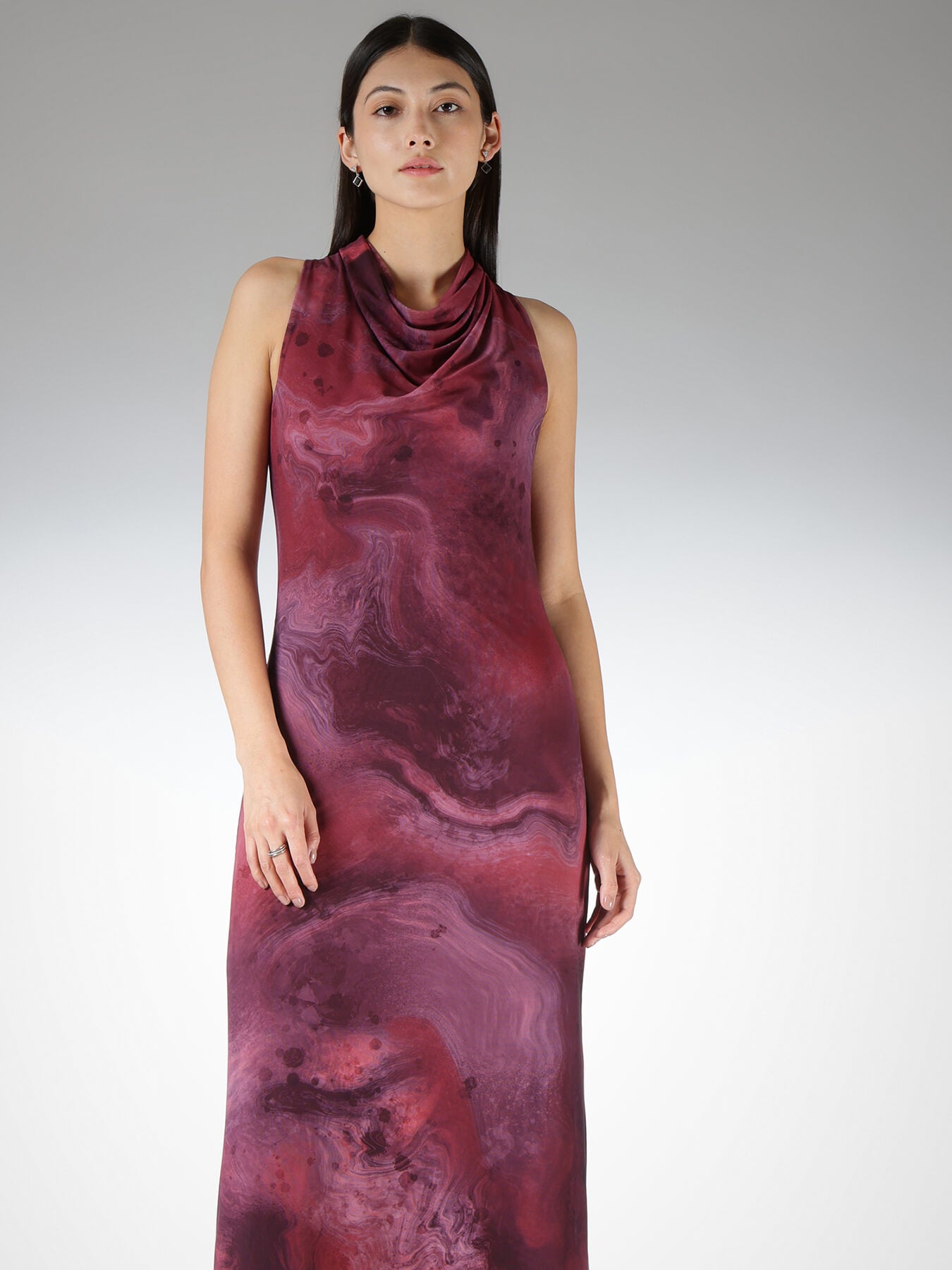 Mesh Marble Print Sheath Dress - Wine