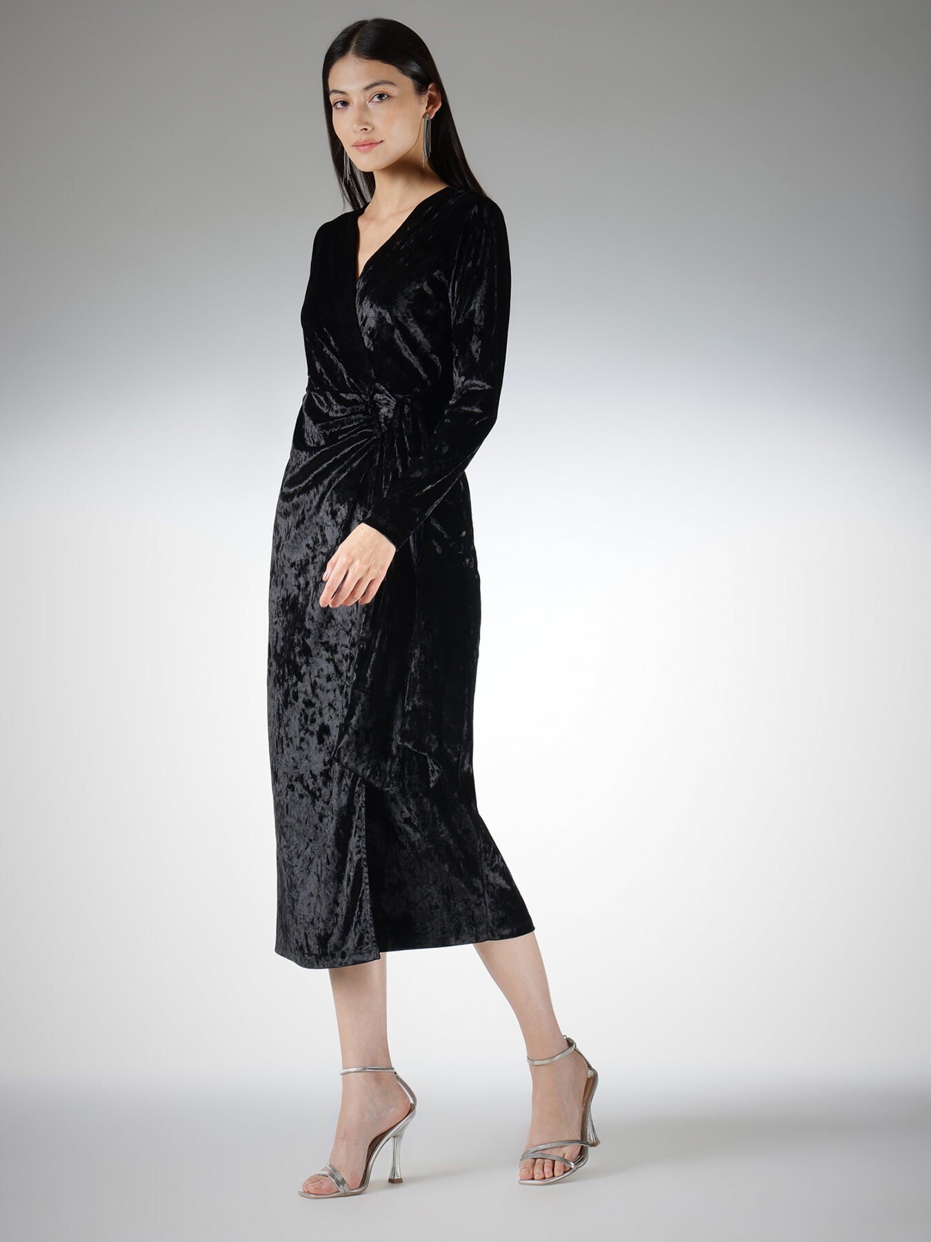 Velvet Wrap Dress - Black