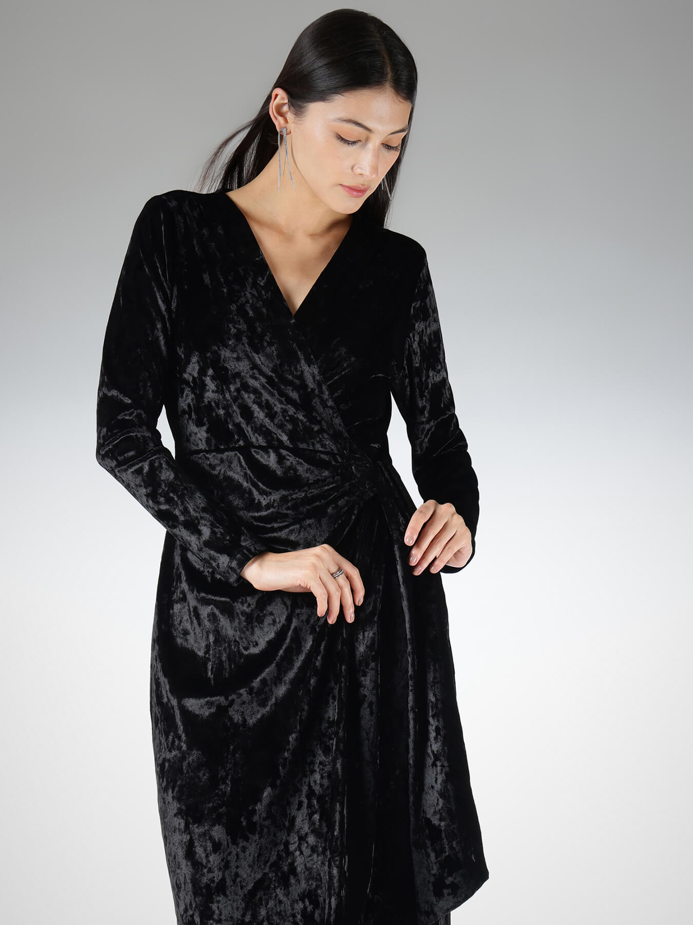 Velvet Wrap Dress - Black
