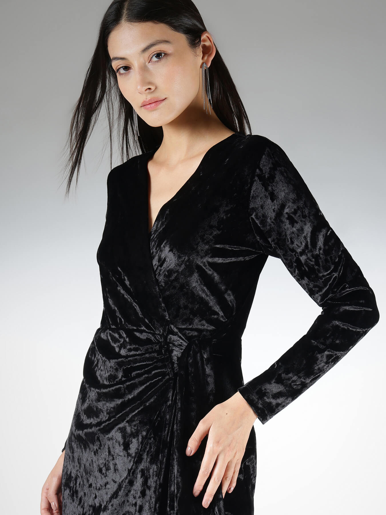 Velvet Wrap Dress - Black
