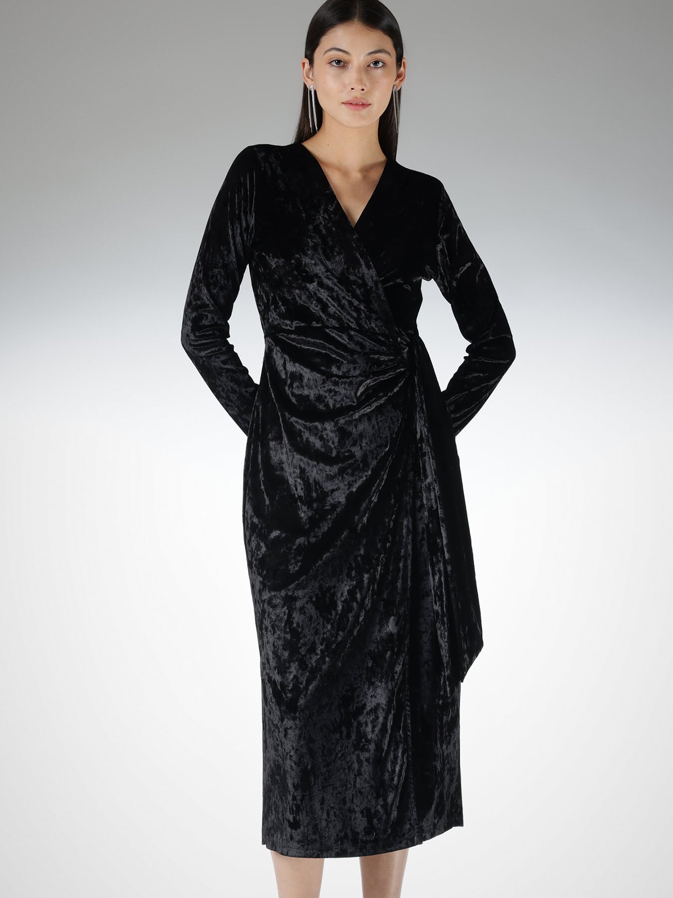 Velvet Wrap Dress - Black