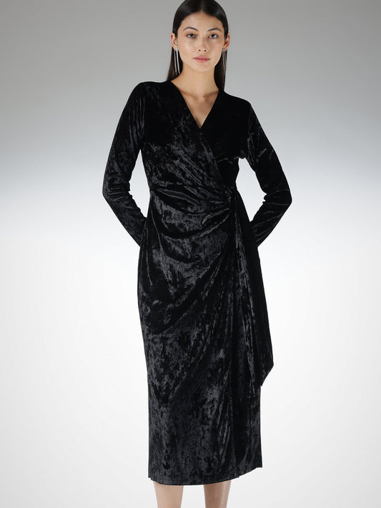 Velvet Wrap Dress - Black
