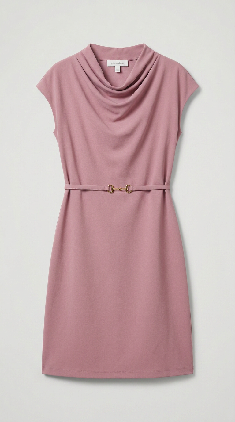 Cowl Neck Shift Dress - Pink
