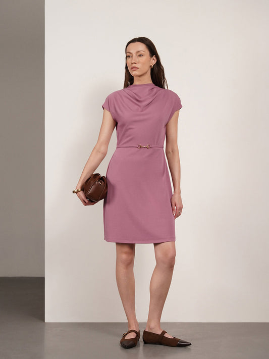 Cowl Neck Shift Dress - Pink