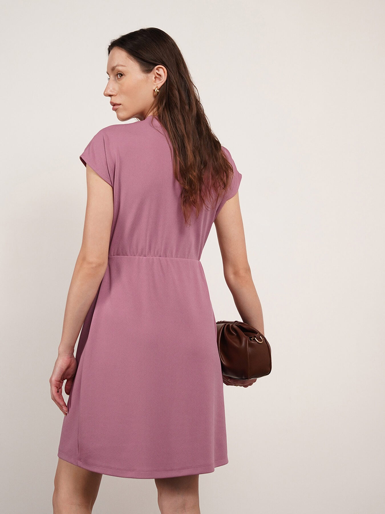 Cowl Neck Shift Dress - Pink