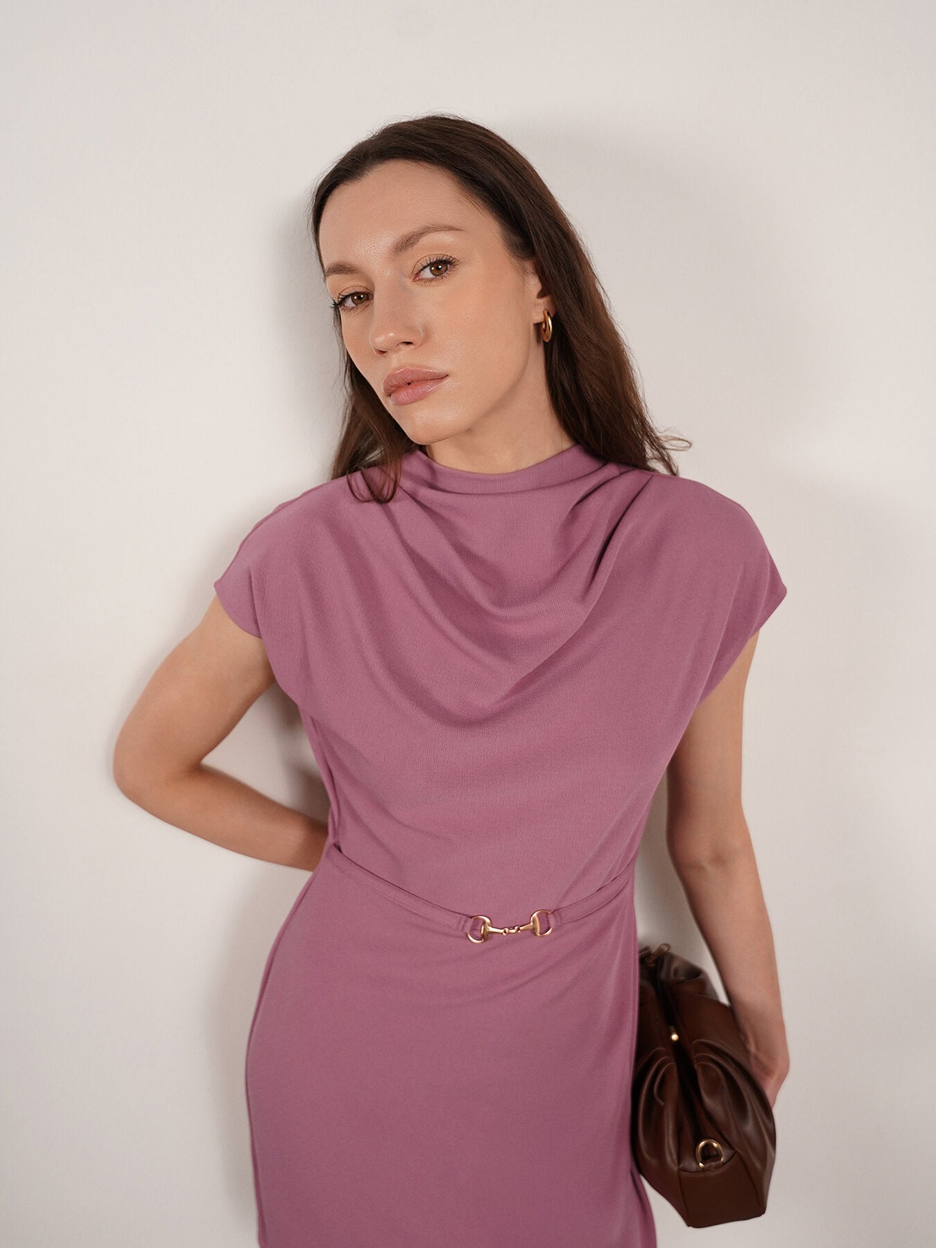 Cowl Neck Shift Dress - Pink
