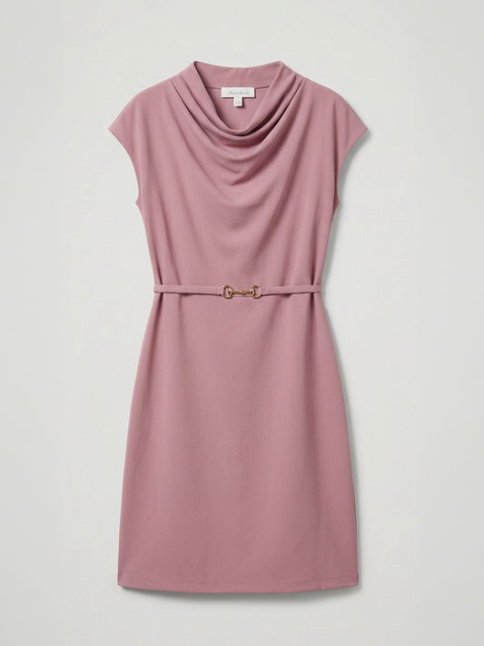 Cowl Neck Shift Dress - Pink
