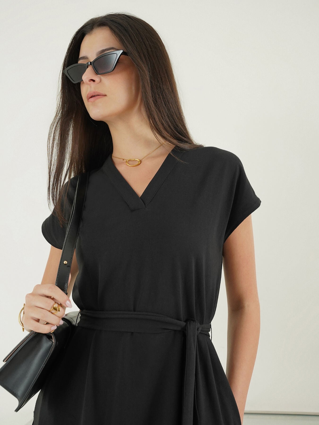 Pure Cotton A-Line Dress - Black