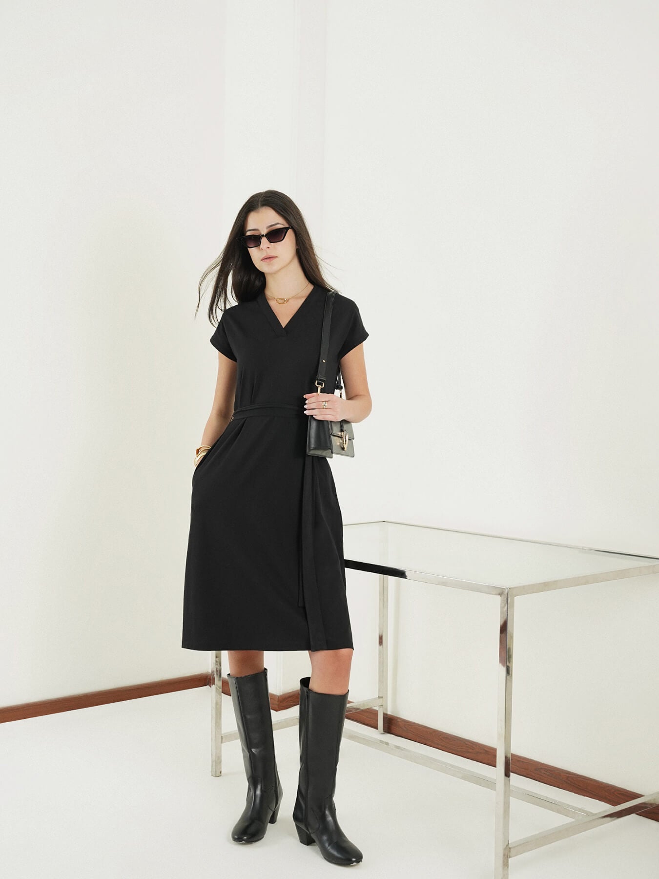 Pure Cotton A-Line Dress - Black