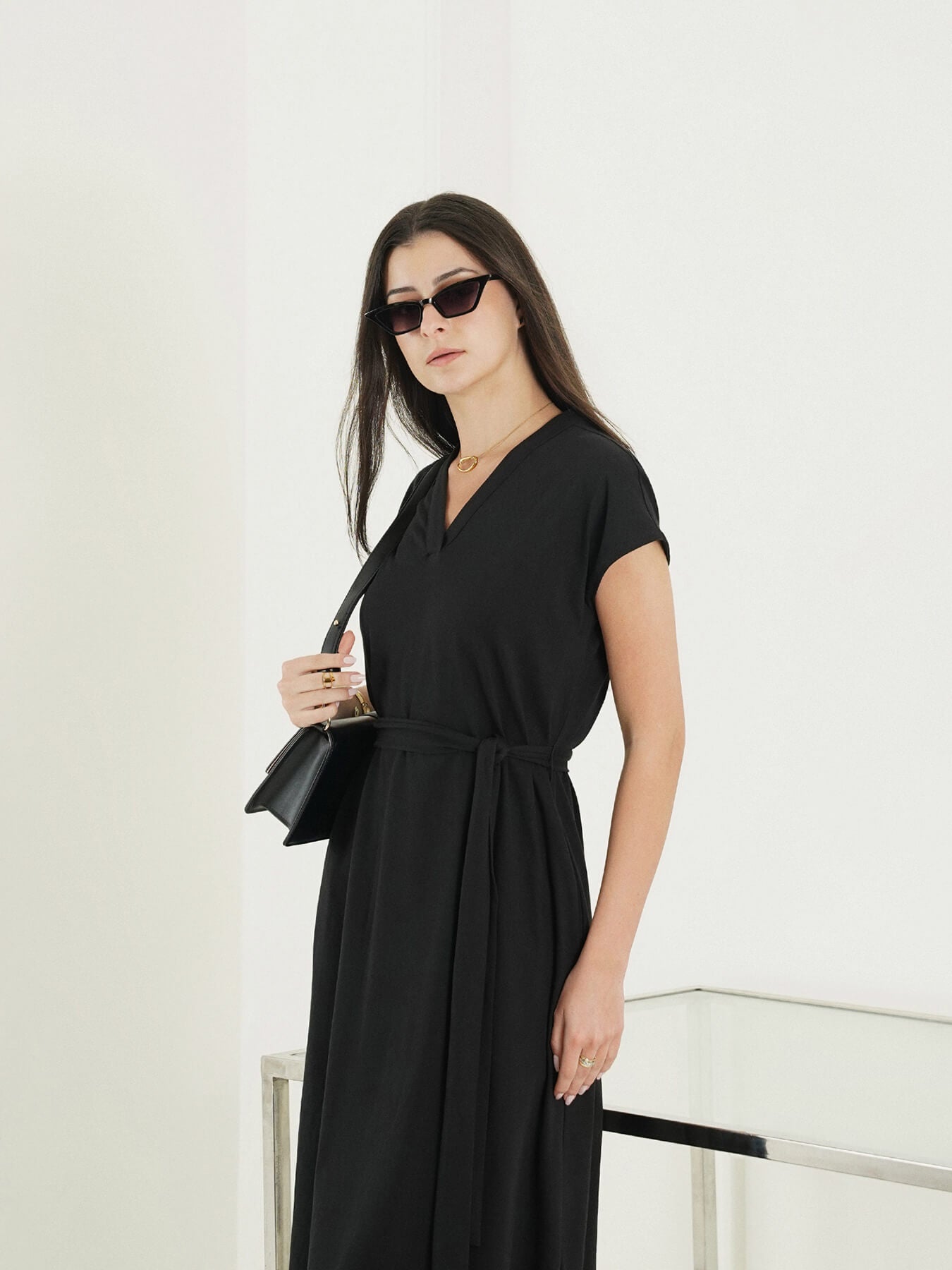 Pure Cotton A-Line Dress - Black