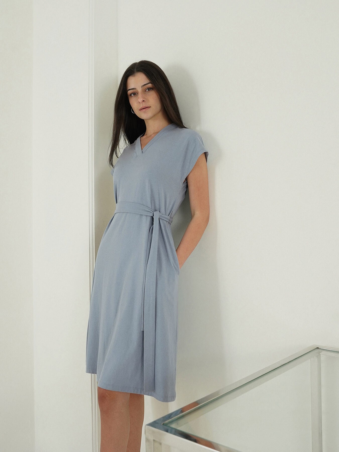 Pure Cotton A-Line Dress - Blue