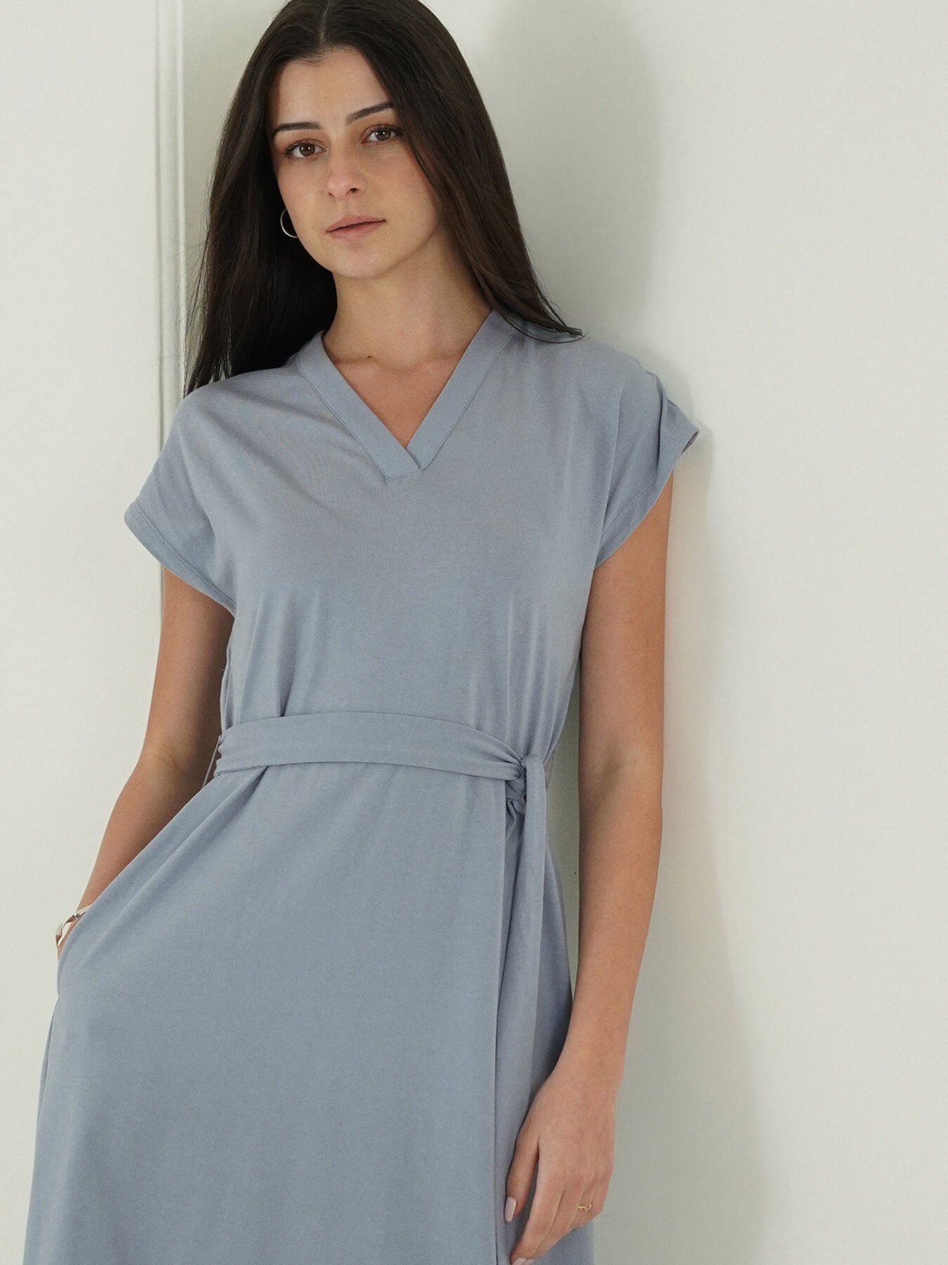 Pure Cotton A-Line Dress - Blue