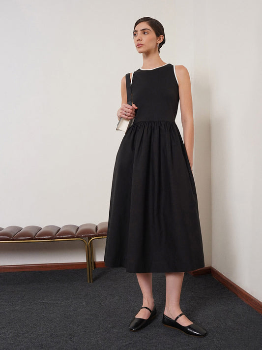 Pure Cotton Fit and Flare Dress - Black