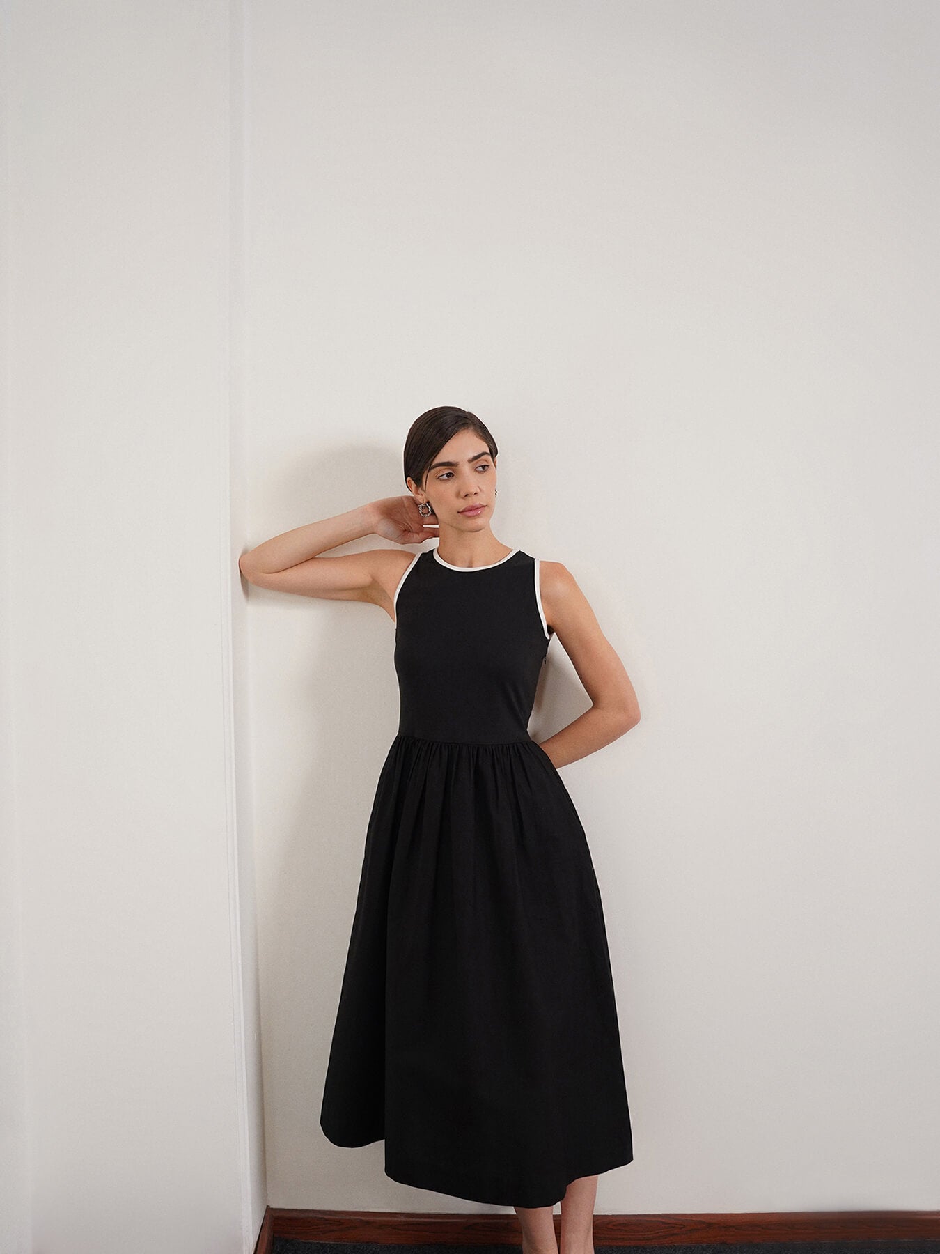 Pure Cotton Fit and Flare Dress - Black