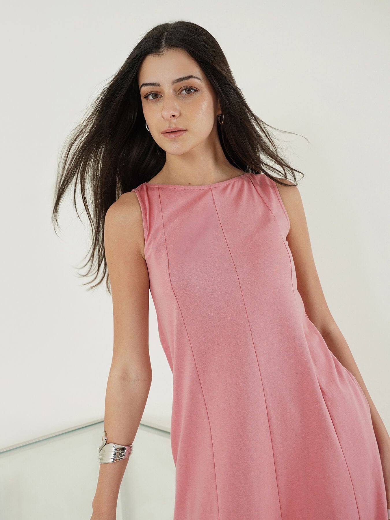 Pure Cotton A-Line Dress - Pink