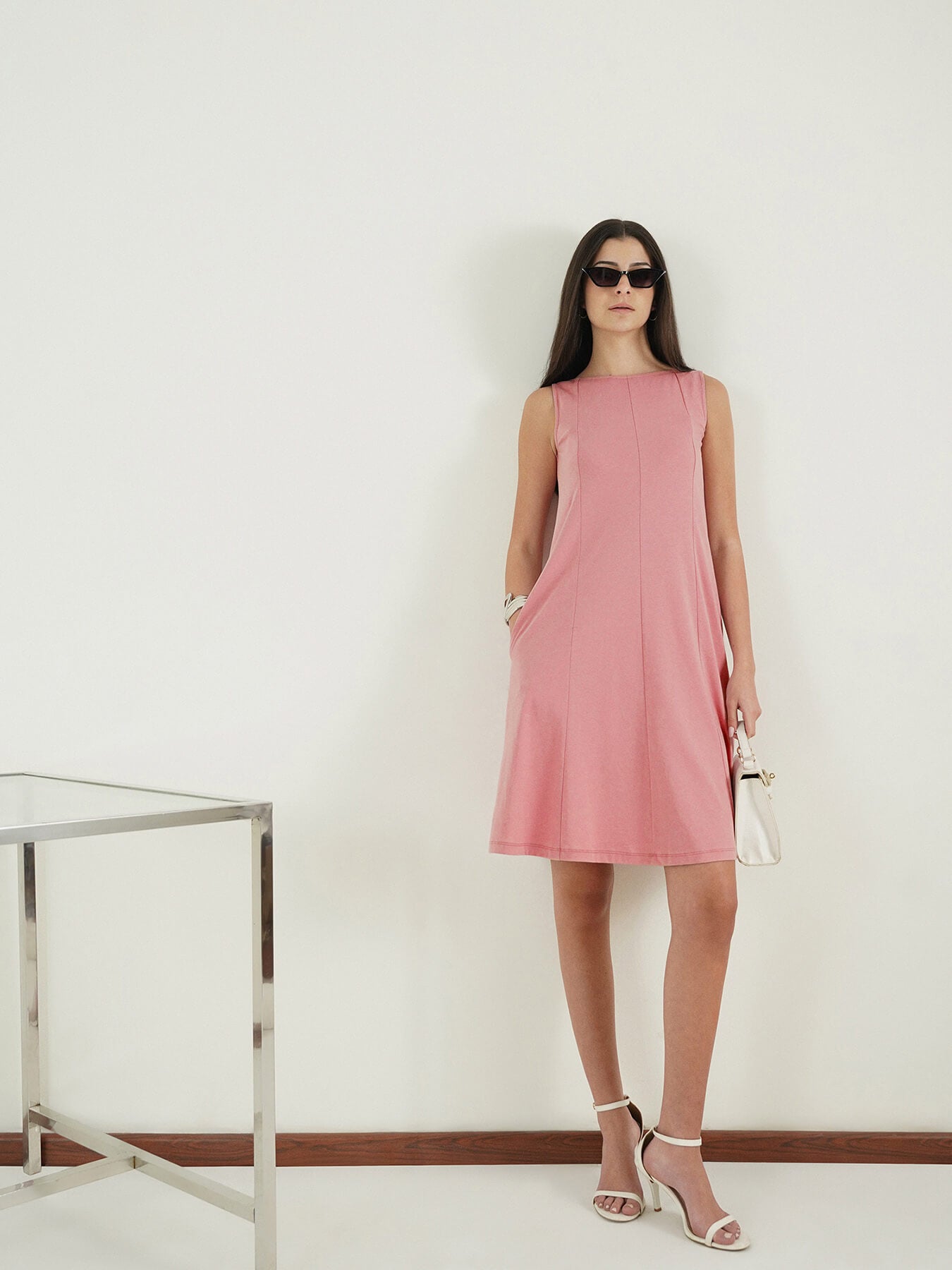 Pure Cotton A-Line Dress - Pink