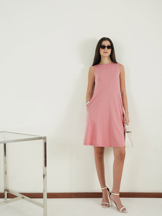 Pure Cotton A-Line Dress - Pink