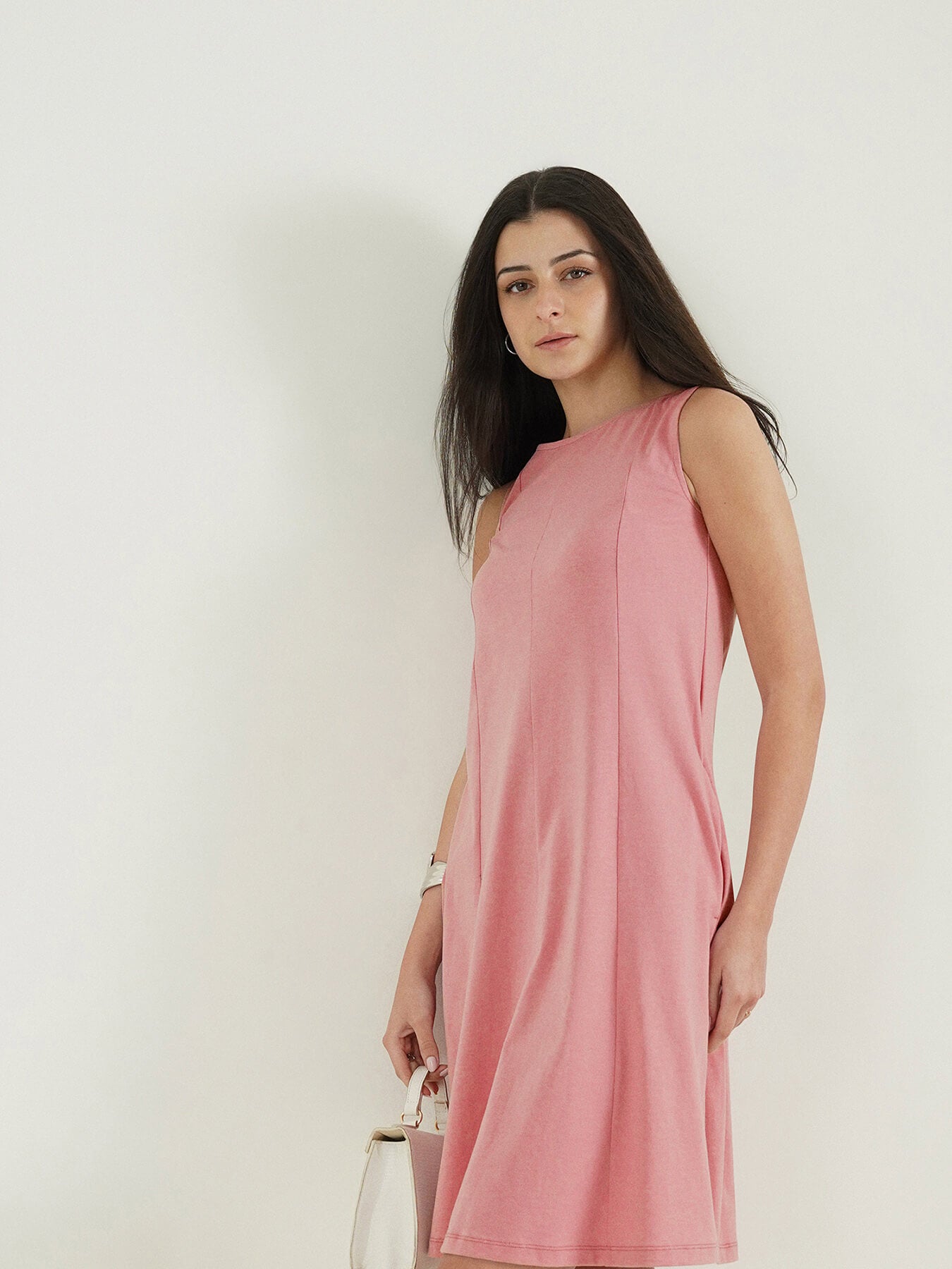Pure Cotton A-Line Dress - Pink