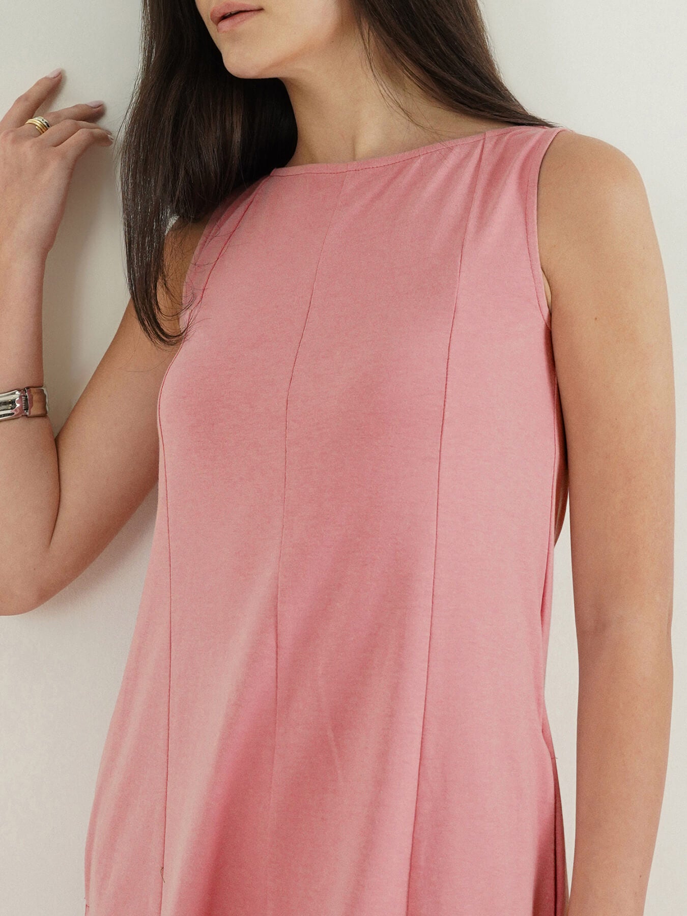 Pure Cotton A-Line Dress - Pink