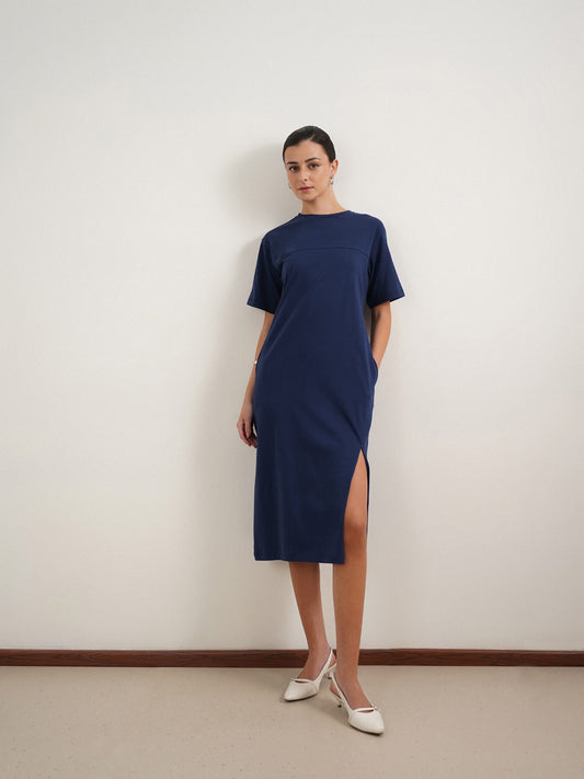 Pure Cotton T-shirt Dress - Navy Blue