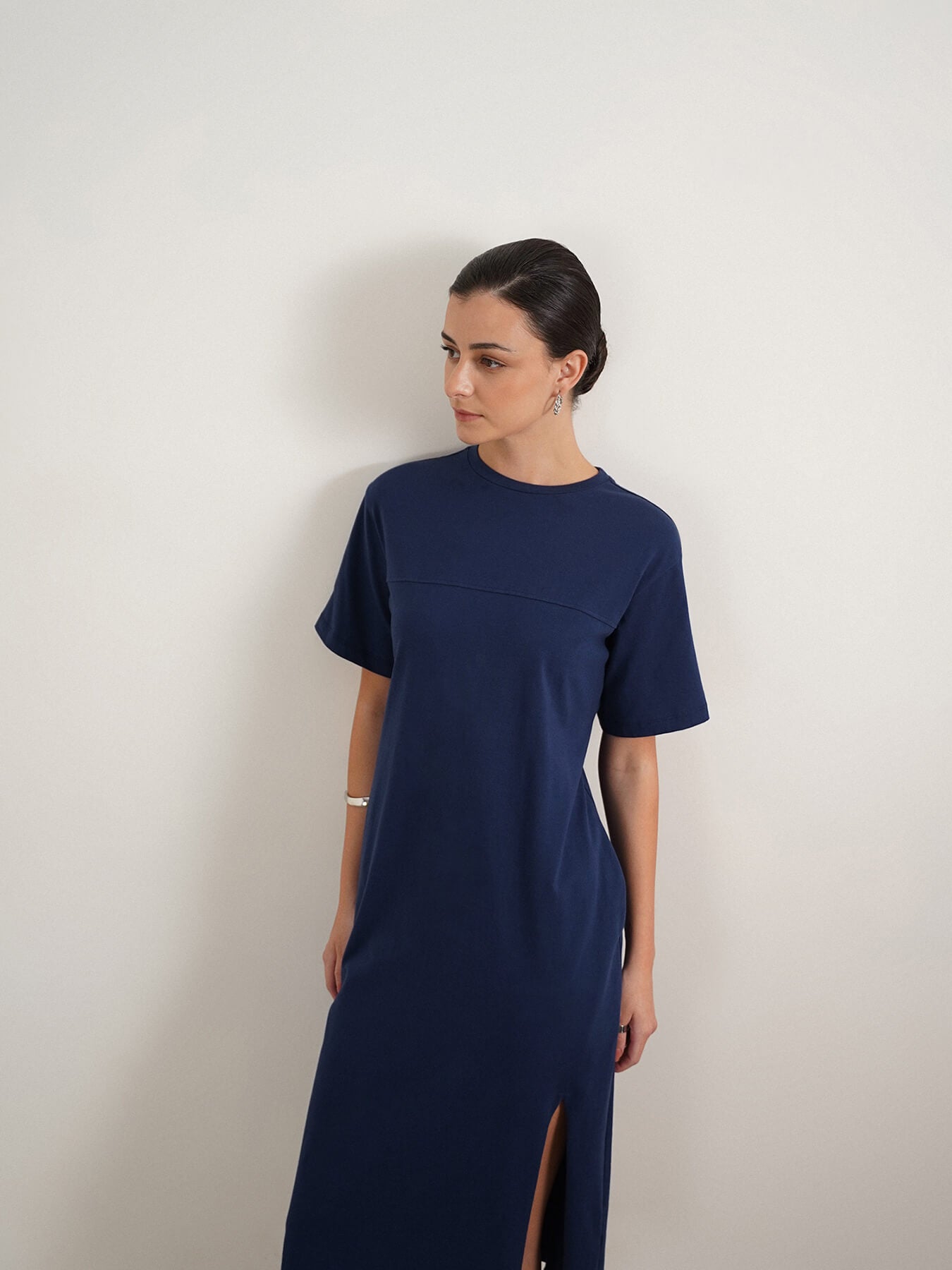 Pure Cotton T-shirt Dress - Navy Blue