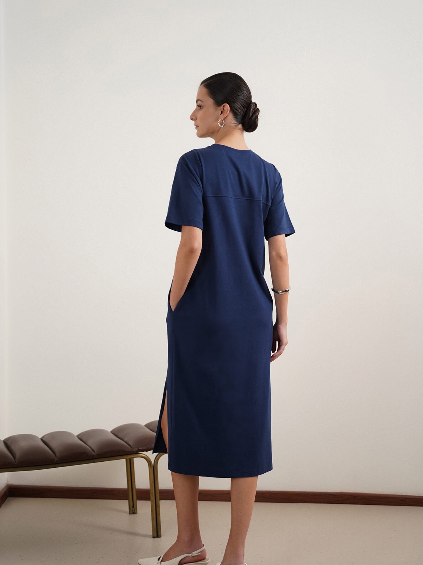 Pure Cotton T-shirt Dress - Navy Blue