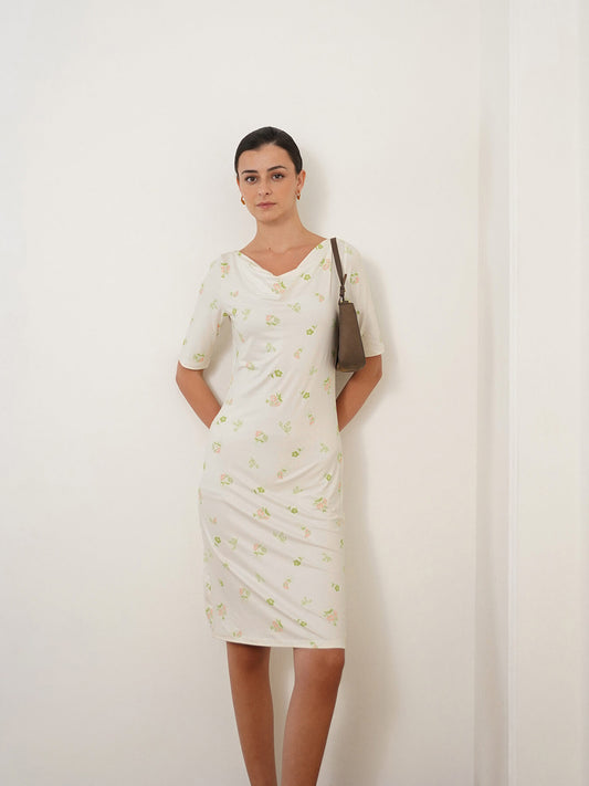 Floral Bodycon Dress - Off White
