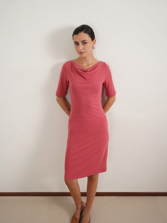 Cowl Neck Bodycon Dress - Pink