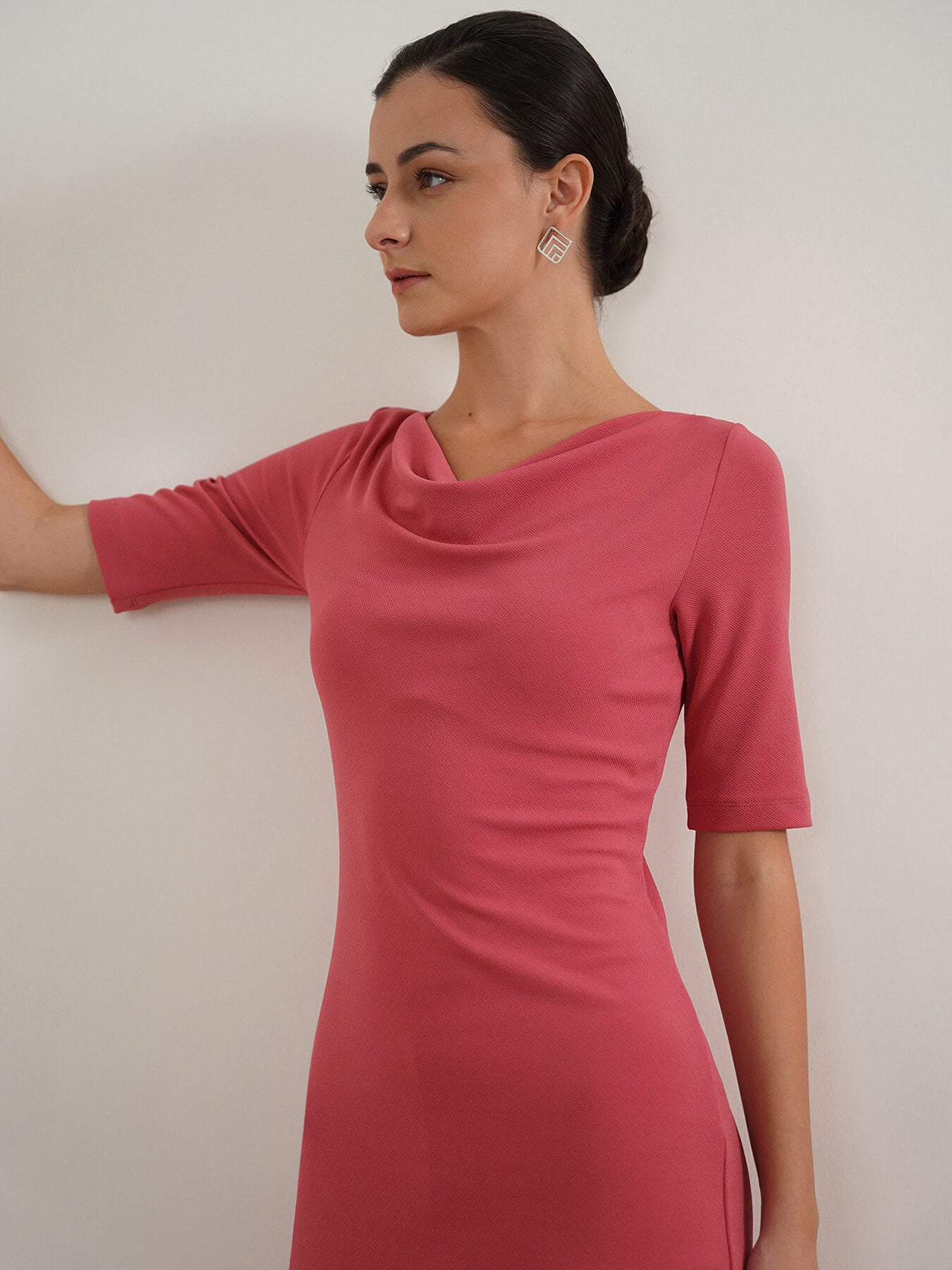 Cowl Neck Bodycon Dress - Pink