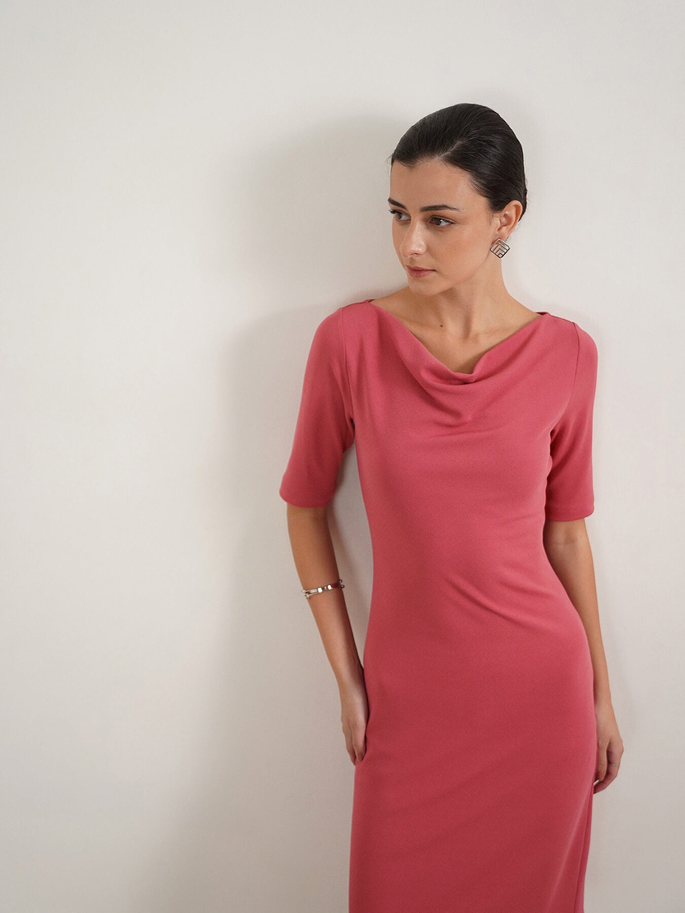 Cowl Neck Bodycon Dress - Pink