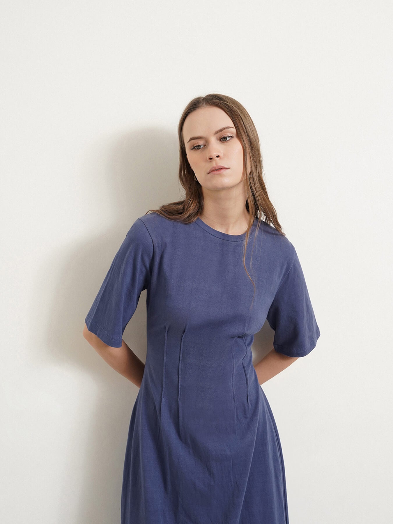 Cotton A-Line Midi Dress - Blue