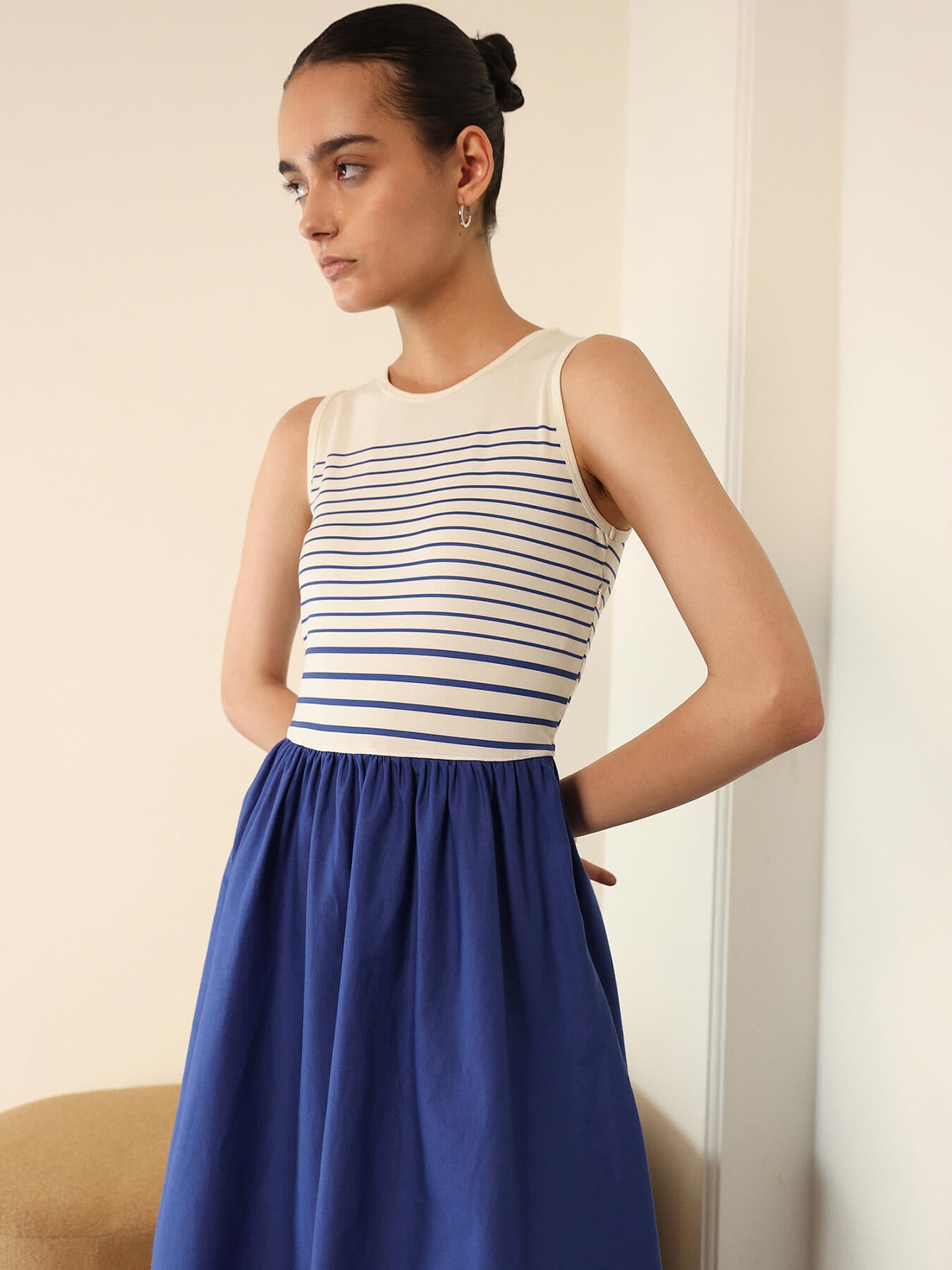 Cotton A-Line Midi Dress - Blue