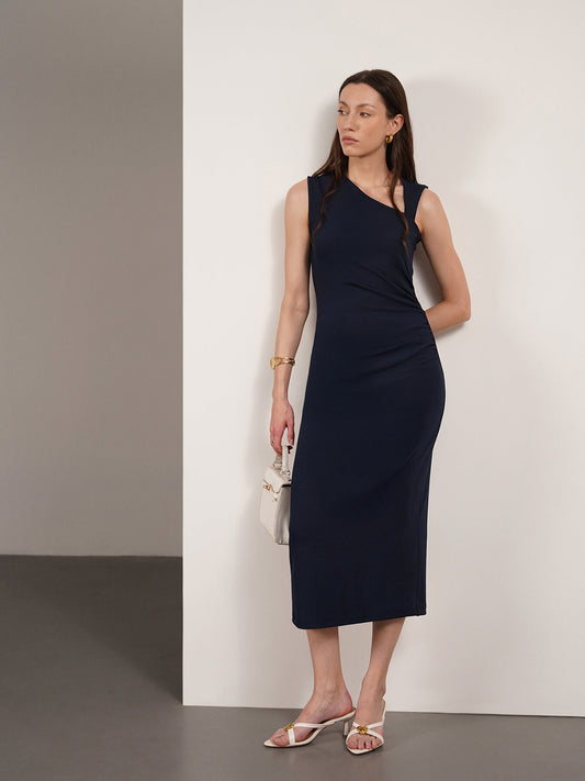Ruched Bodycon Dress - Navy