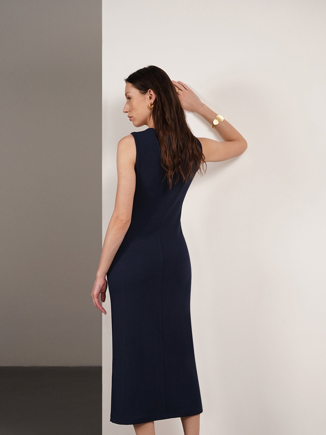 Ruched Bodycon Dress - Navy