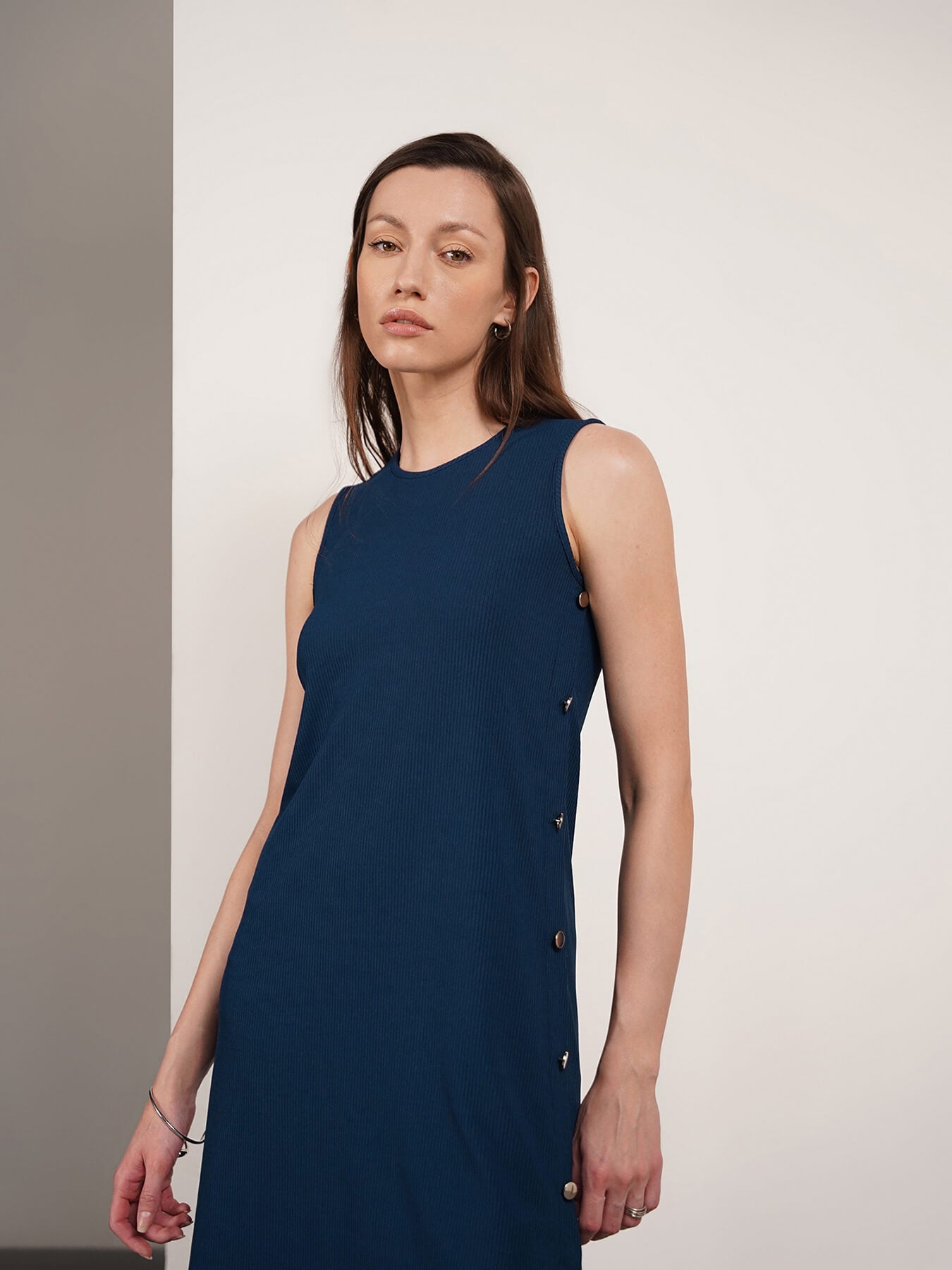 Round Neck Shift Dress - Blue