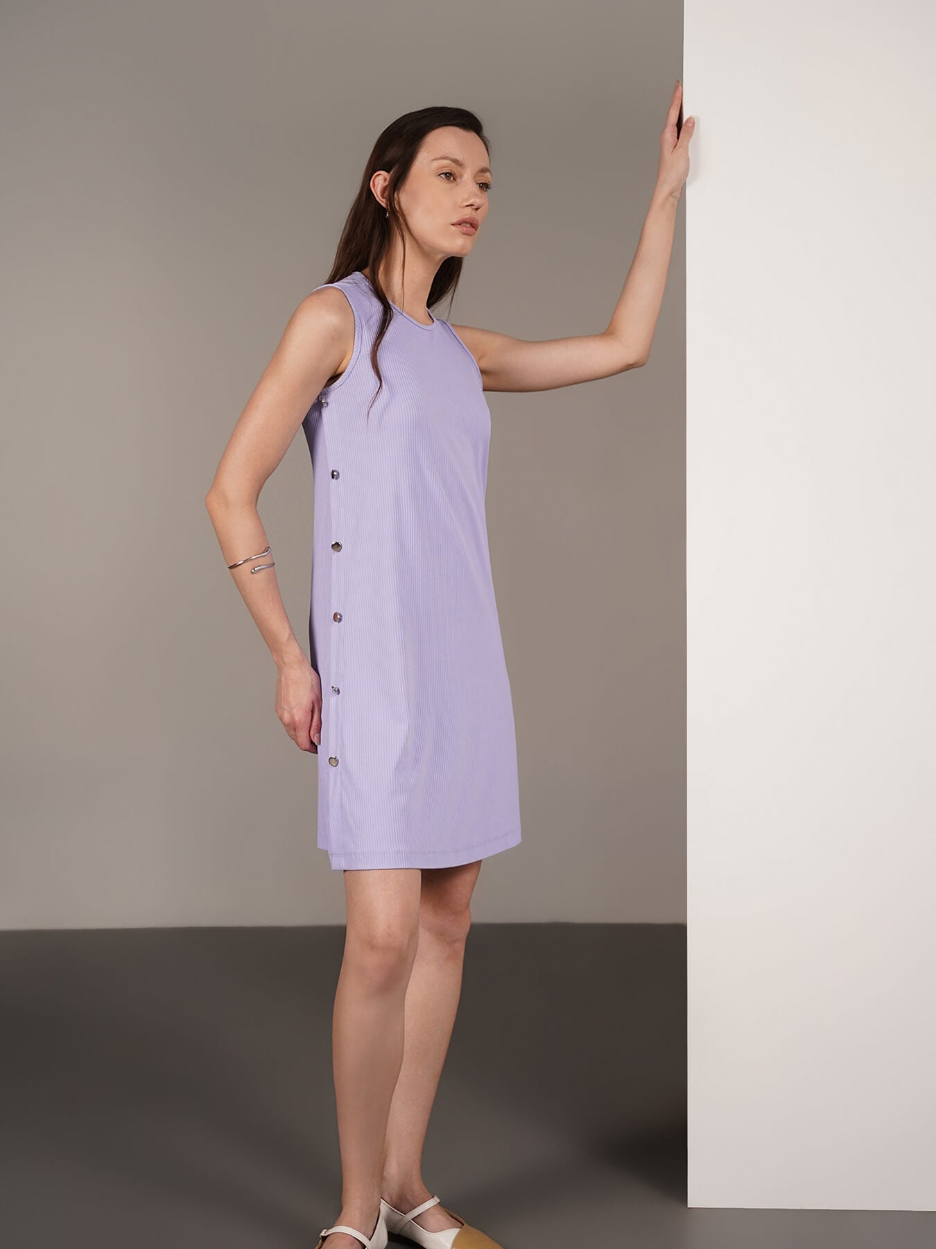 Round Neck Shift Dress - Lavender