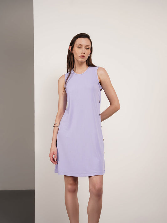 Round Neck Shift Dress - Lavender
