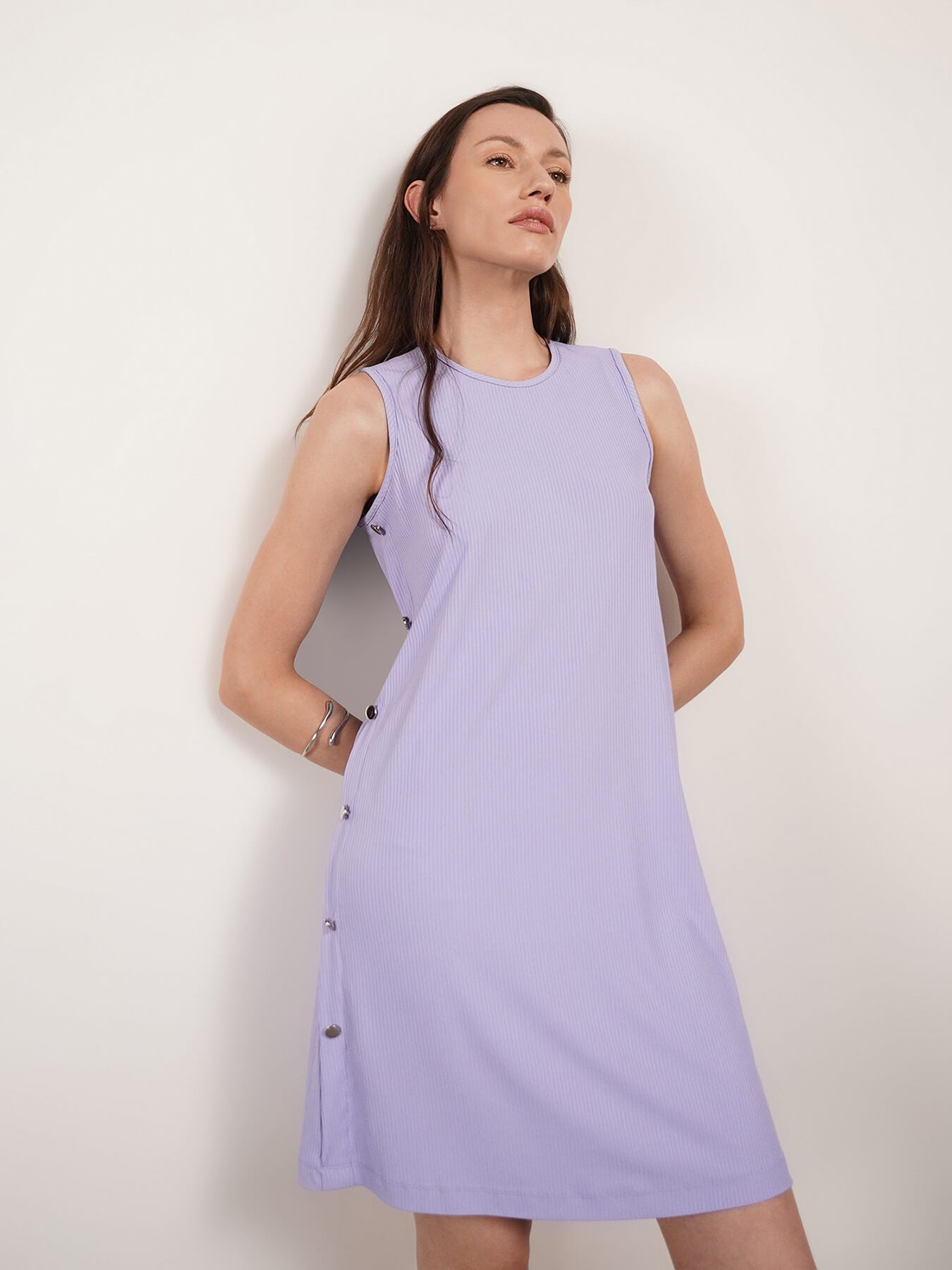 Round Neck Shift Dress - Lavender