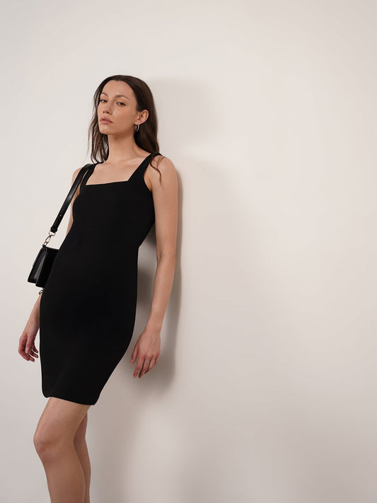 Square Neck Bodycon Dress - Black