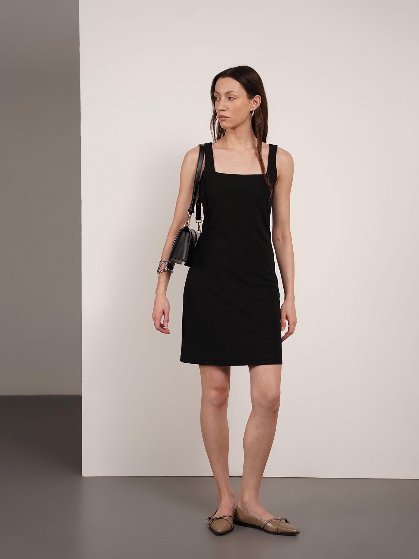 Square Neck Bodycon Dress - Black