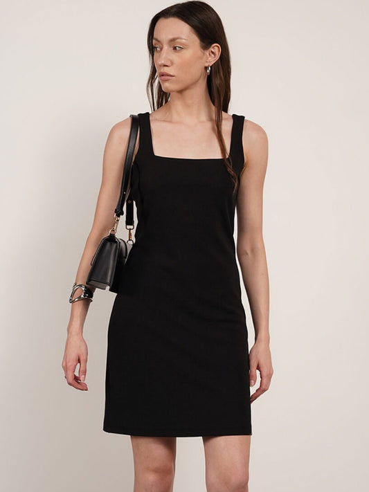 Square Neck Bodycon Dress - Black