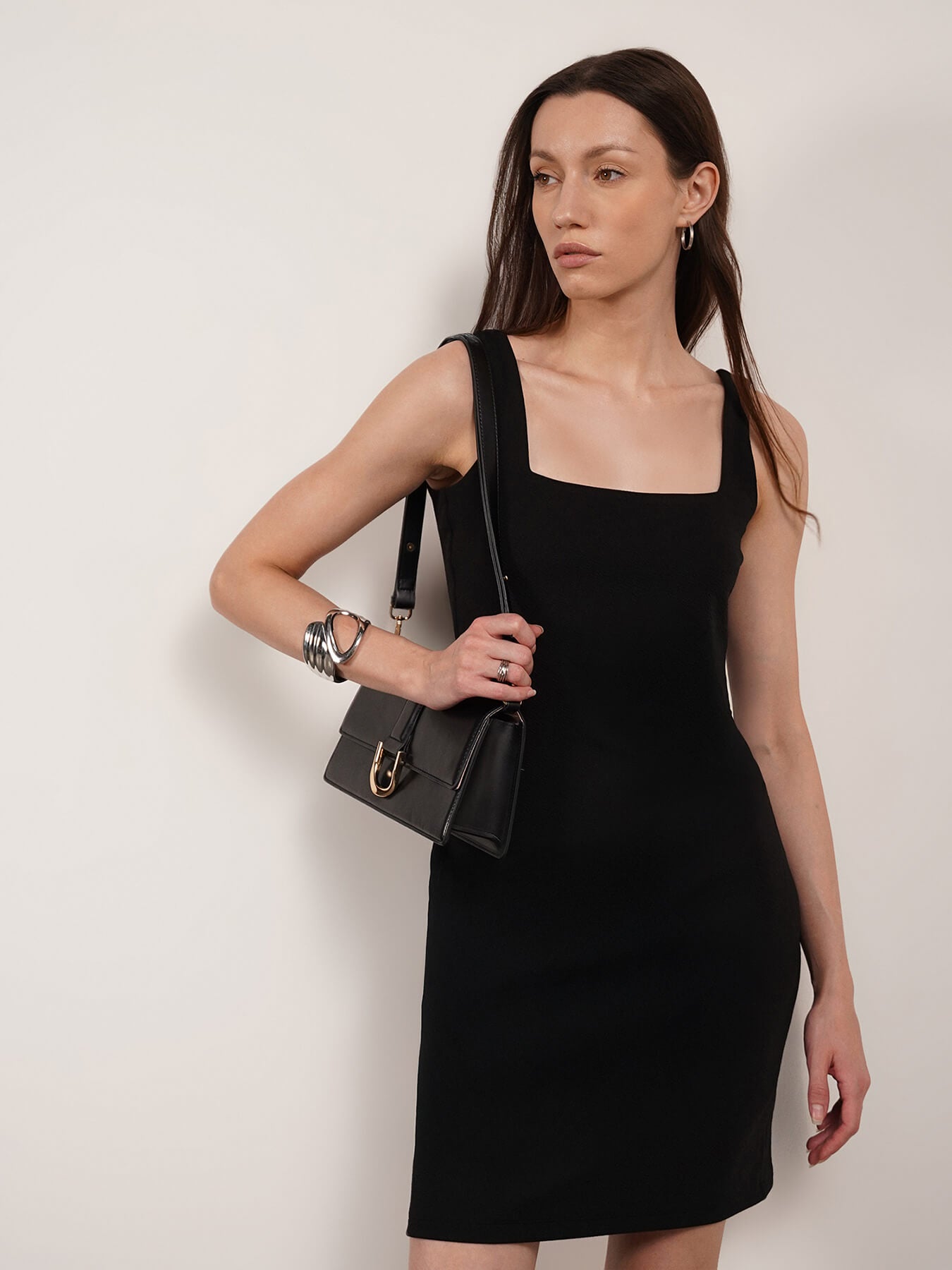 Square Neck Bodycon Dress - Black