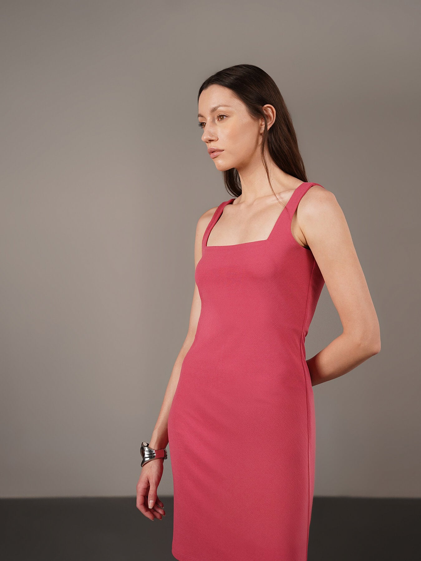 Square Neck Bodycon Dress - Pink