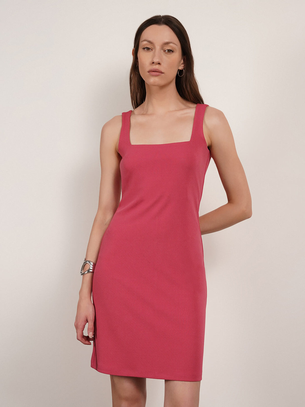 Square Neck Bodycon Dress - Pink