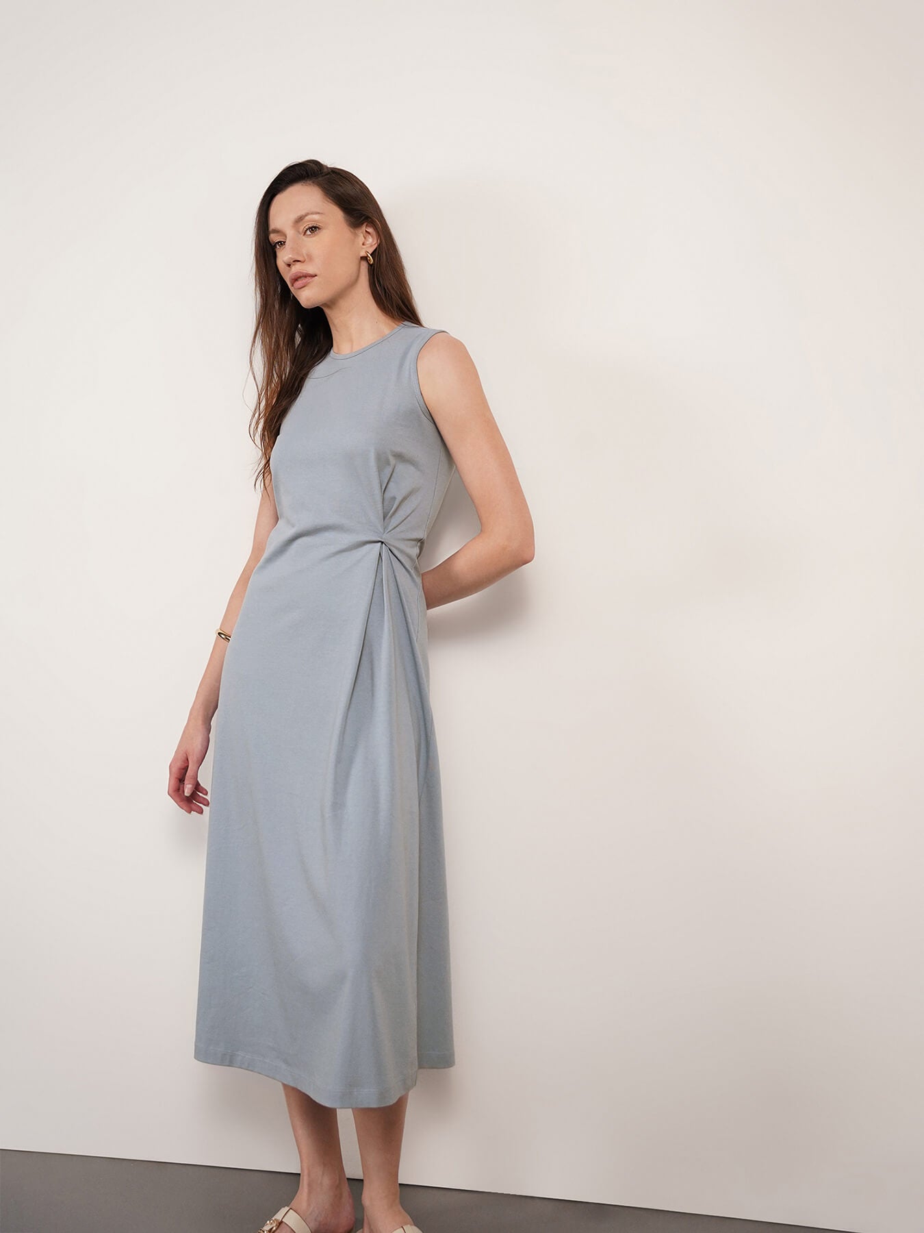 Pure Cotton A-Line Dress - Blue