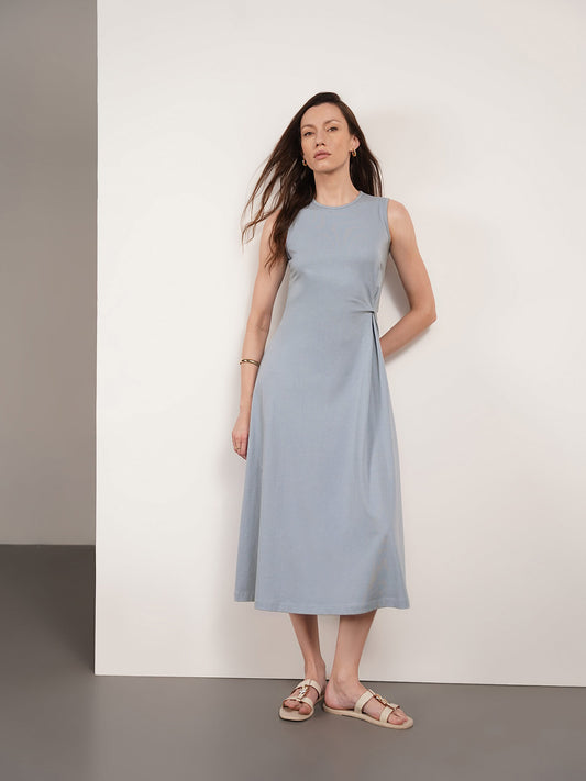 Pure Cotton A-Line Dress - Blue