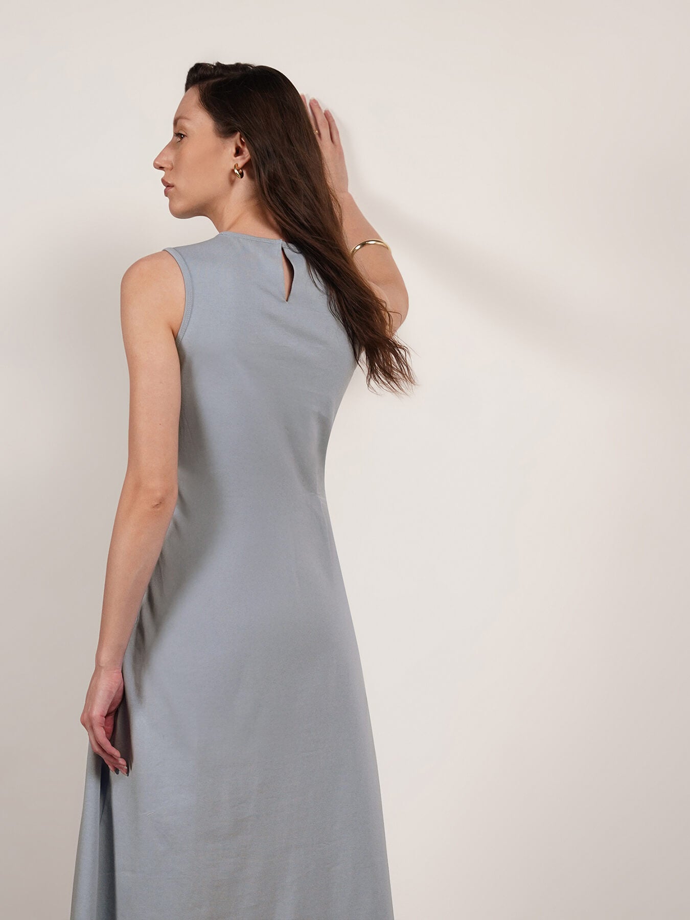 Pure Cotton A-Line Dress - Blue
