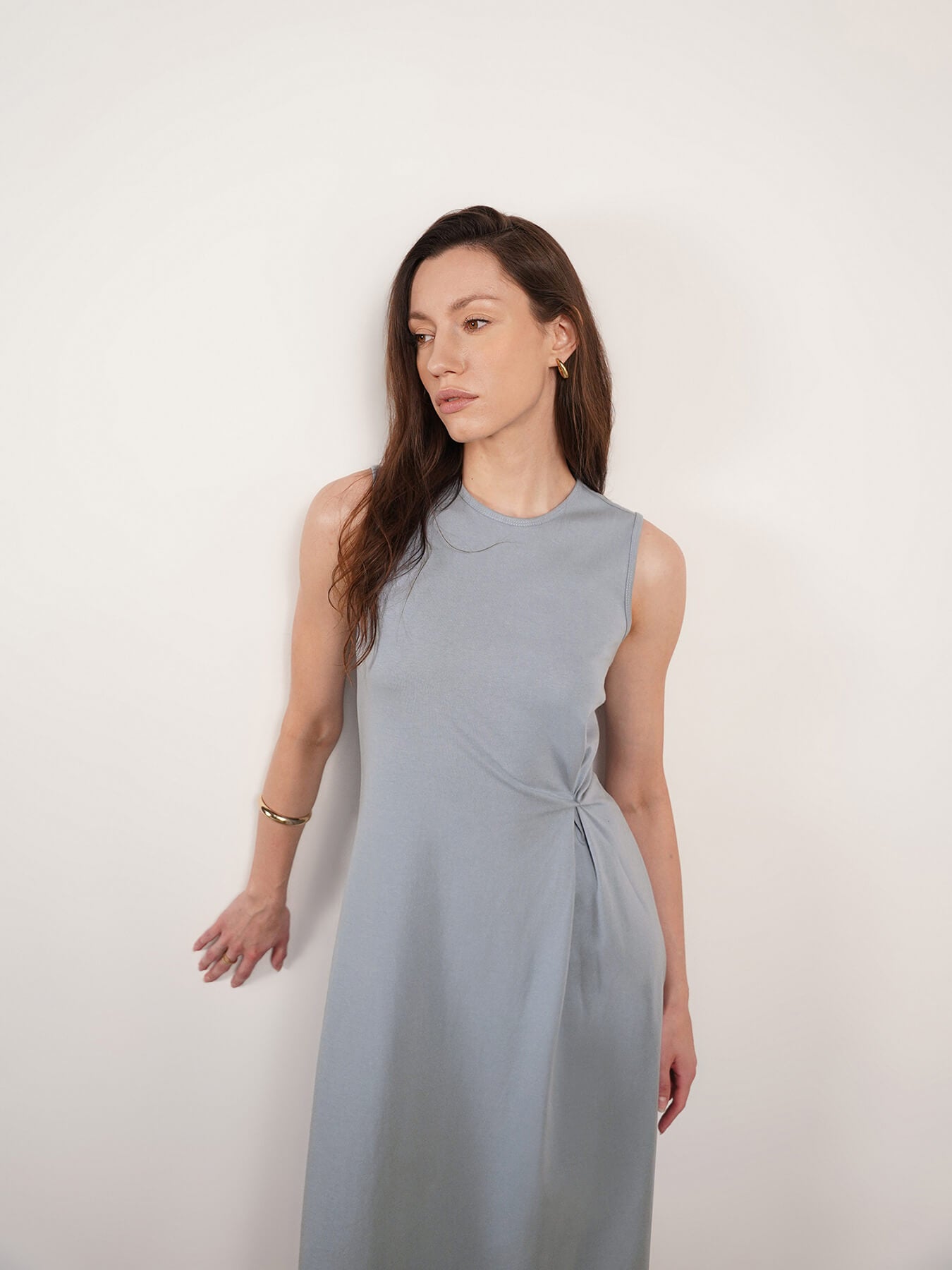 Pure Cotton A-Line Dress - Blue