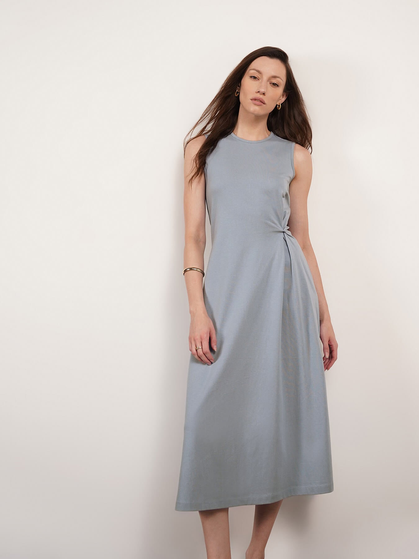Pure Cotton A-Line Dress - Blue